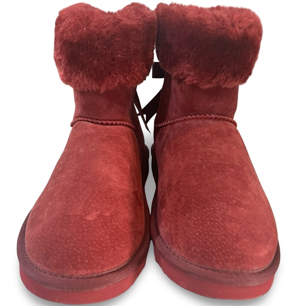 LAMO "Adele" Sheepskin Bow Boots in Burgundy Size 8 - Picture 3 of 7